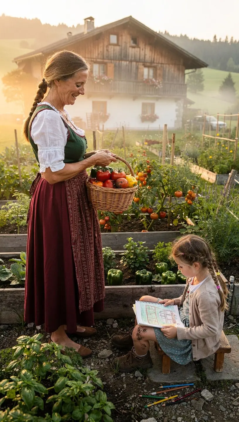 Frisches Gemüse aus der Region auf einem Holztisch angerichtet.