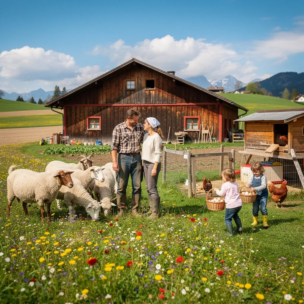 Ein rustikaler Tisch gedeckt mit frischen, saisonalen Gemüse aus der Region.