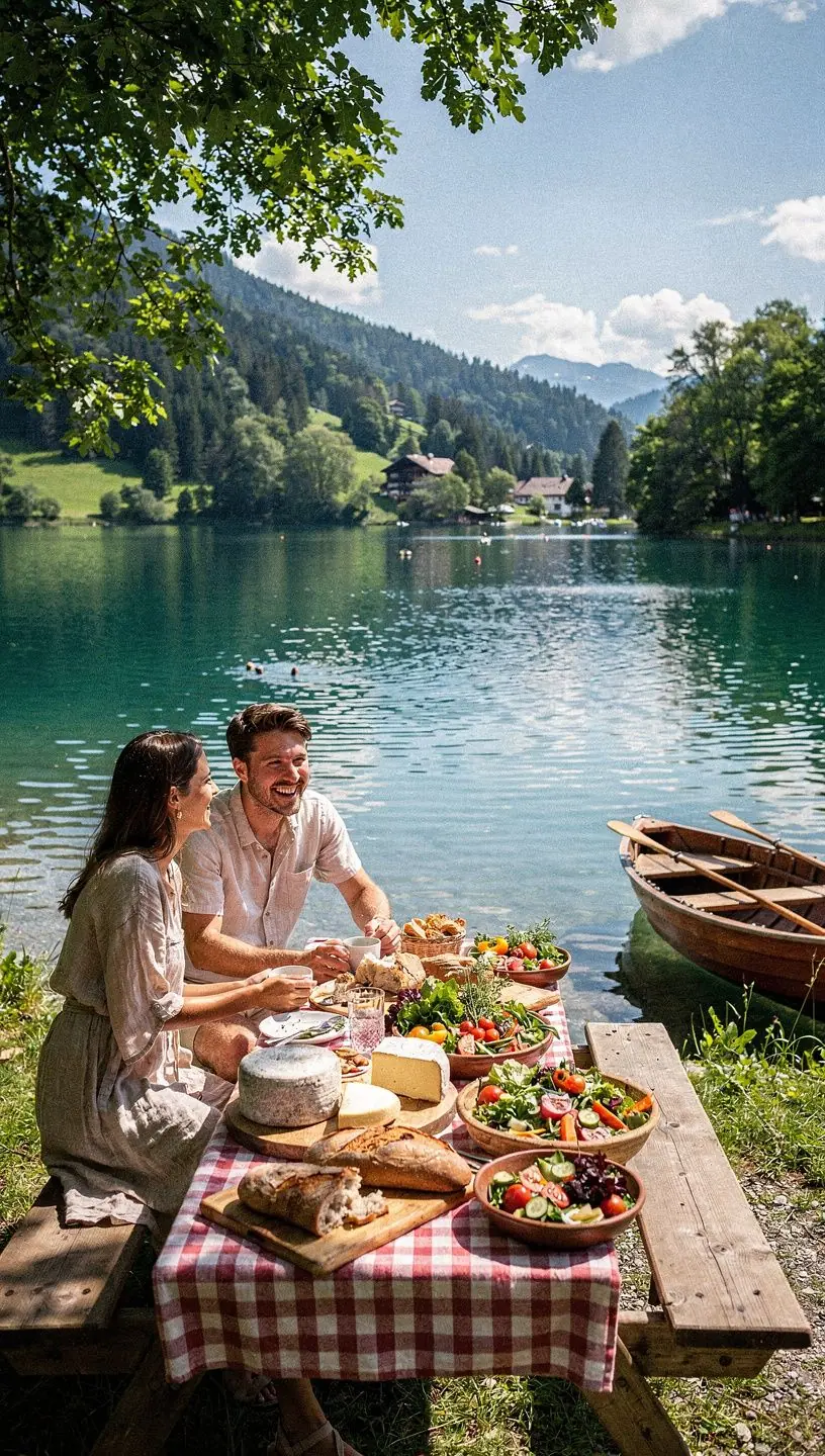 Ein rustikaler Holztisch gedeckt mit frischen, saisonalen GemГјsesorten aus der Region.